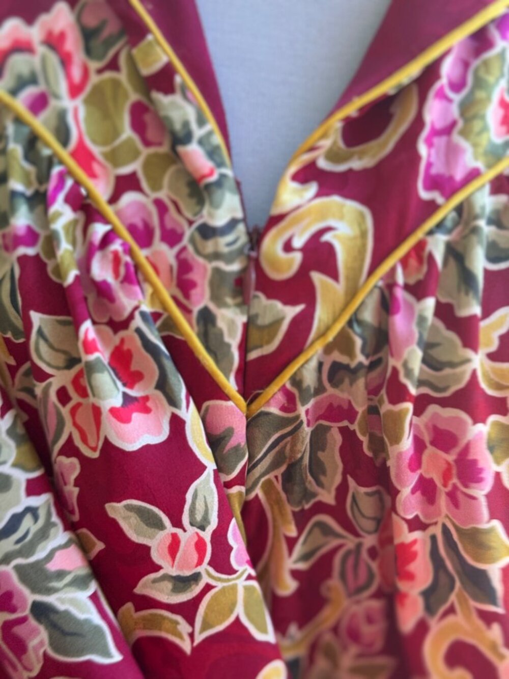 Christian Dior Loungewear Nightgown Kaftan Floral Satin Pockets Vintage Sz L - Picture 2 of 11